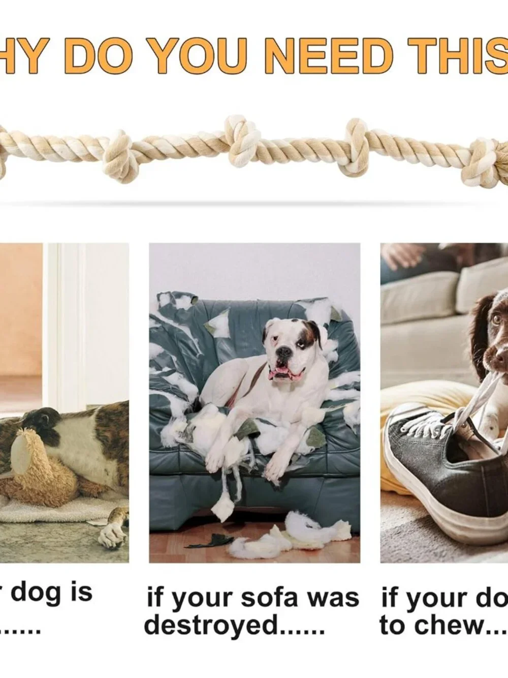 Dog Rope Toys for Large/Medium Aggressive Chewers, Tough Cotton Chew Toy, 3 Feet - Picture 6 of 7